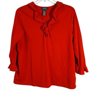 Lauren Ralph Lauren Red Ruffled V-neck Top 1X EUC